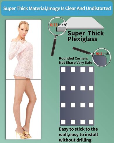 مرآة حائط كاملة الطول غير قابلة للكسر، مرآة فوق الباب، سميكة 1/8 بوصة، 56 بوصة × 14 بوصة 4 قطع 14 بوصة × 14 بوصة، مصنوعة من أكريليك شبكي مقاوم للكسر، مرايا طويلة لغرفة النوم، تمرين لجسم الصالة الرياضية المنزلية in Kuwait