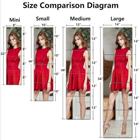 مرآة حائط كاملة الطول غير قابلة للكسر، مرآة فوق الباب، سميكة 1/8 بوصة، 56 بوصة × 14 بوصة 4 قطع 14 بوصة × 14 بوصة، مصنوعة من أكريليك شبكي مقاوم للكسر، مرايا طويلة لغرفة النوم، تمرين لجسم الصالة الرياضية المنزلية in Kuwait