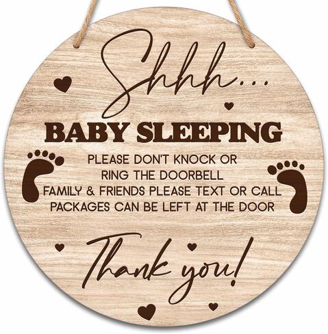 Baby Sleeping Sign for Front Door, Do Not Knock or Ring Doorbell Round Hanging Sign With Rope, Rustic Wooden Baby Bedroom Nursery Home Front Door Porch, New Mom Gifts, B(02) in Saudi Arabia