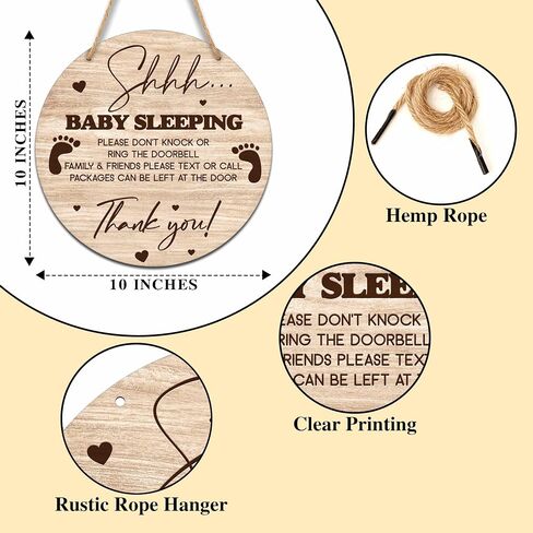 Baby Sleeping Sign for Front Door, Do Not Knock or Ring Doorbell Round Hanging Sign With Rope, Rustic Wooden Baby Bedroom Nursery Home Front Door Porch, New Mom Gifts, B(02) in Saudi Arabia