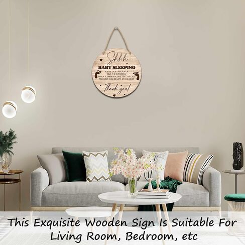 Baby Sleeping Sign for Front Door, Do Not Knock or Ring Doorbell Round Hanging Sign With Rope, Rustic Wooden Baby Bedroom Nursery Home Front Door Porch, New Mom Gifts, B(02) in Saudi Arabia