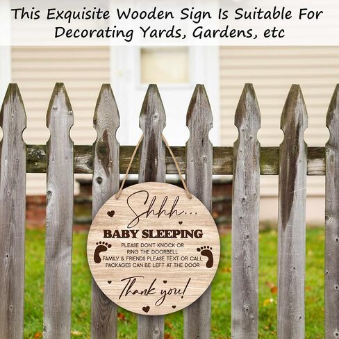 Baby Sleeping Sign for Front Door, Do Not Knock or Ring Doorbell Round Hanging Sign With Rope, Rustic Wooden Baby Bedroom Nursery Home Front Door Porch, New Mom Gifts, B(02) in Saudi Arabia