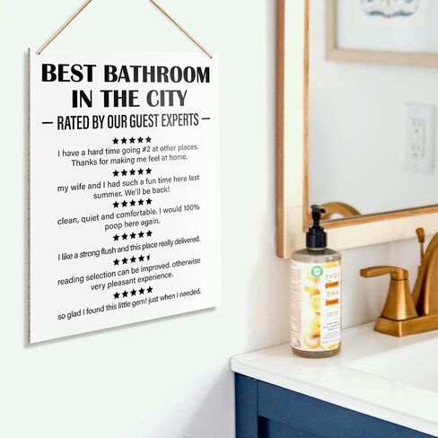 UDNADKEX Funny Bathroom Wall Hanging Sign Decor, Best Bathroom in The City, Toilet Powder Room Decor Bathroom Wooden Signs Wall Decor Funny Bathroom Review in Saudi Arabia