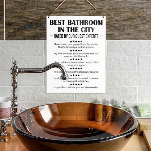 UDNADKEX Funny Bathroom Wall Hanging Sign Decor, Best Bathroom in The City, Toilet Powder Room Decor Bathroom Wooden Signs Wall Decor Funny Bathroom Review in Saudi Arabia