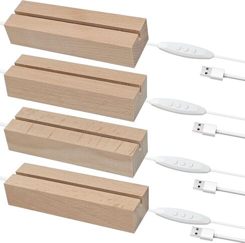4 Pcs 5.9" Wood Rectangle Light Display Pedestal, Wooden LED Display Base Dimmable Colorful Lights Lamp Stand with USB Cable for Acrylic, Crystal, Night Light (Inner Slot, Oval base) in Saudi Arabia