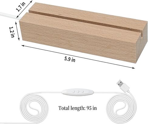 4 Pcs 5.9" Wood Rectangle Light Display Pedestal, Wooden LED Display Base Dimmable Colorful Lights Lamp Stand with USB Cable for Acrylic, Crystal, Night Light (Inner Slot, Oval base) in Saudi Arabia