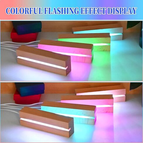 4 Pcs 5.9" Wood Rectangle Light Display Pedestal, Wooden LED Display Base Dimmable Colorful Lights Lamp Stand with USB Cable for Acrylic, Crystal, Night Light (Inner Slot, Oval base) in Saudi Arabia