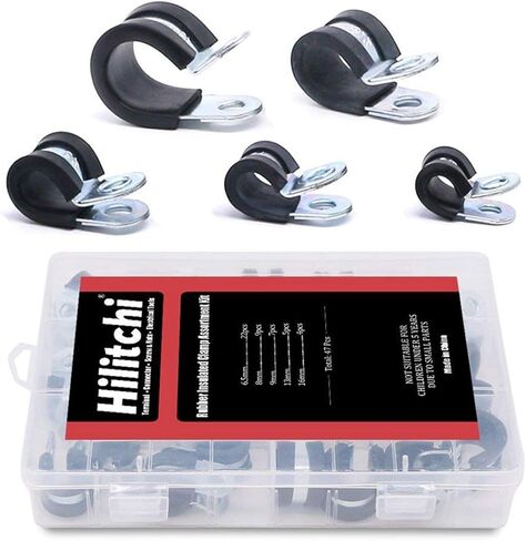 Hilitchi 47-Pcs Zinc Plated Steel Rubber Insulated Clamp Assortment Kit - 1/4~5/8 inch (6.5mm - 16mm) in Saudi Arabia