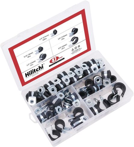 Hilitchi 47-Pcs Zinc Plated Steel Rubber Insulated Clamp Assortment Kit - 1/4~5/8 inch (6.5mm - 16mm) in Saudi Arabia