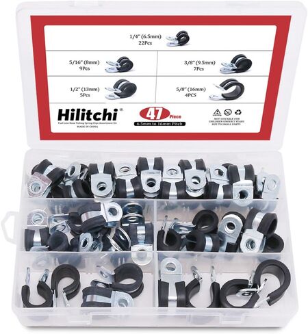 Hilitchi 47-Pcs Zinc Plated Steel Rubber Insulated Clamp Assortment Kit - 1/4~5/8 inch (6.5mm - 16mm) in Saudi Arabia