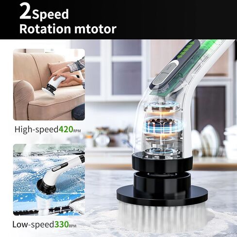 Electric Spin Scrubber, IPX7 Bathroom Scrubbe with Power LCD Display, Adjustable Extension Handle with 8 Replaceable Brush Heads, Cordless Electric Cleaning Brush for Bathroom, Kitchen in Saudi Arabia