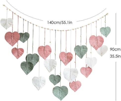 M MANUAL Macrame Wall Hanging Heart Feather Wedding Background Leaves Wall Art Hanging Photo Display Boho Handmade Woven Leaf Tapestry for Nursery, Bedroom, Living Room - 35" H x 55" W in Saudi Arabia