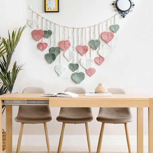 M MANUAL Macrame Wall Hanging Heart Feather Wedding Background Leaves Wall Art Hanging Photo Display Boho Handmade Woven Leaf Tapestry for Nursery, Bedroom, Living Room - 35" H x 55" W in Saudi Arabia
