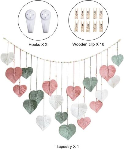 M MANUAL Macrame Wall Hanging Heart Feather Wedding Background Leaves Wall Art Hanging Photo Display Boho Handmade Woven Leaf Tapestry for Nursery, Bedroom, Living Room - 35" H x 55" W in Saudi Arabia