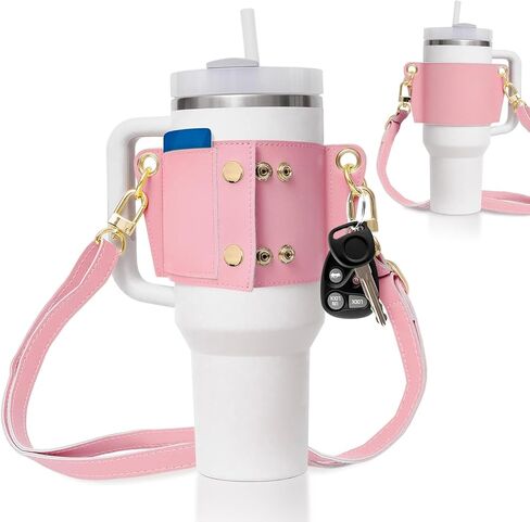 Stanley Tumbler Adjustable Strap for Stanley 40 oz & 30 oz Tumbler, Featuring Handle, Credit Card Holder, and Keyring for Ultimate Convenience (Cream) in Saudi Arabia