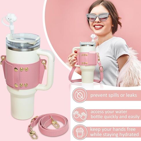 Stanley Tumbler Adjustable Strap for Stanley 40 oz & 30 oz Tumbler, Featuring Handle, Credit Card Holder, and Keyring for Ultimate Convenience (Cream) in Saudi Arabia