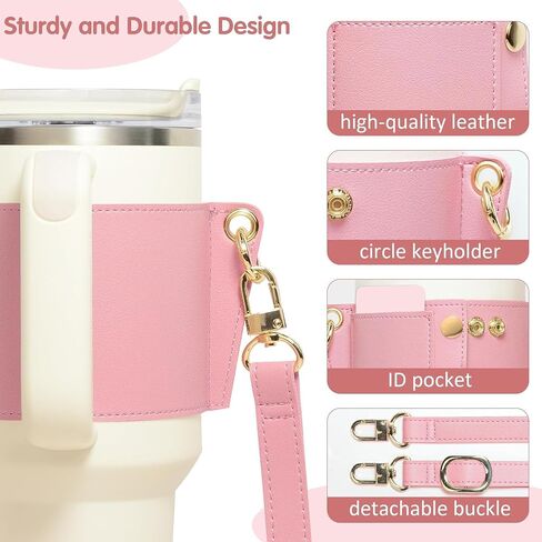 Stanley Tumbler Adjustable Strap for Stanley 40 oz & 30 oz Tumbler, Featuring Handle, Credit Card Holder, and Keyring for Ultimate Convenience (Cream) in Saudi Arabia