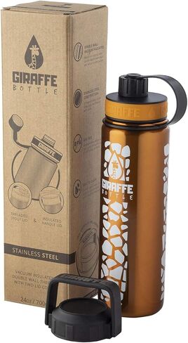 24oz Stainless Steel Drinking Bottle with Insulated and Direct-Drink Lids, Burnt Orange in Kuwait