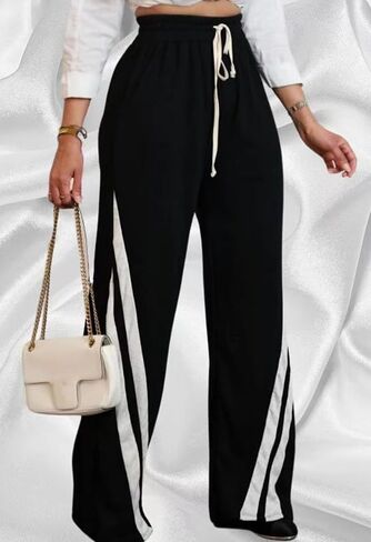 Voghtic Wide Leg Sweatpants Women Striped Drawstring Hight Waisted Loose Casual Pants Lounge Baggy Jogger Track Trousers in Kuwait