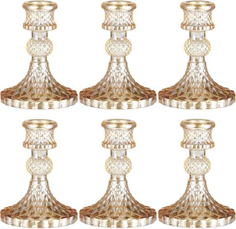 6 Pcs Taper Candlestick Holder Set, Champagne Diamond Taper Candle Holders, Crystal Decorative Table Centerpieces for Wedding, Wedding, Party, Valentines Day, Candle Stands for Home Decor in Saudi Arabia