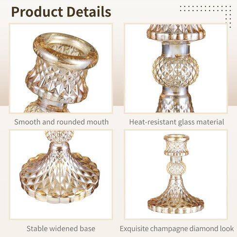 6 Pcs Taper Candlestick Holder Set, Champagne Diamond Taper Candle Holders, Crystal Decorative Table Centerpieces for Wedding, Wedding, Party, Valentines Day, Candle Stands for Home Decor in Saudi Arabia