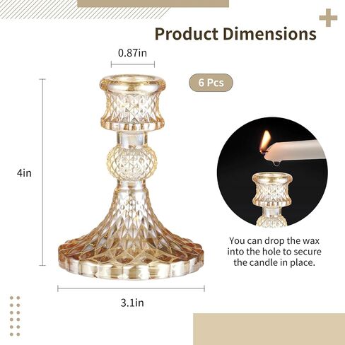 6 Pcs Taper Candlestick Holder Set, Champagne Diamond Taper Candle Holders, Crystal Decorative Table Centerpieces for Wedding, Wedding, Party, Valentines Day, Candle Stands for Home Decor in Saudi Arabia