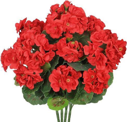 Artificial Flowers for Outdoors, 4 Pack 19'' Pink Geraniums Silk Flowers UV Resistant No Fade Faux Flowers Geraniums Bush for Home Outdoor Garden Porch Window Vase Wedding Decor in Saudi Arabia