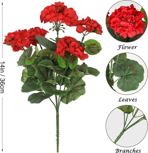Artificial Flowers for Outdoors, 4 Pack 19'' Pink Geraniums Silk Flowers UV Resistant No Fade Faux Flowers Geraniums Bush for Home Outdoor Garden Porch Window Vase Wedding Decor in Saudi Arabia