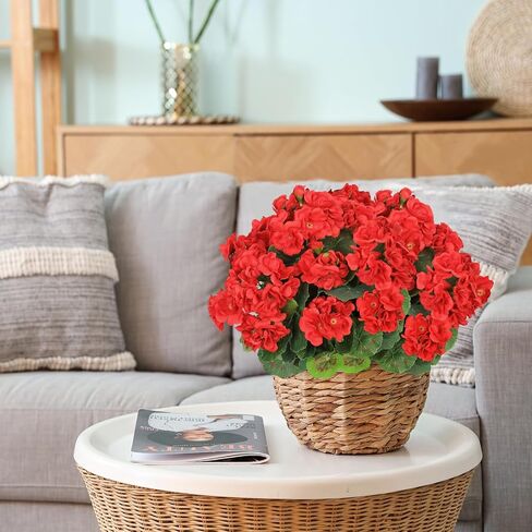 Artificial Flowers for Outdoors, 4 Pack 19'' Pink Geraniums Silk Flowers UV Resistant No Fade Faux Flowers Geraniums Bush for Home Outdoor Garden Porch Window Vase Wedding Decor in Saudi Arabia