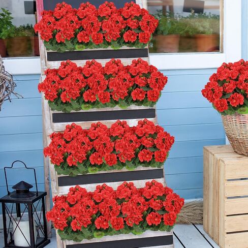 Artificial Flowers for Outdoors, 4 Pack 19'' Pink Geraniums Silk Flowers UV Resistant No Fade Faux Flowers Geraniums Bush for Home Outdoor Garden Porch Window Vase Wedding Decor in Saudi Arabia