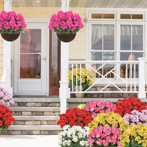 Artificial Flowers for Outdoors, 4 Pack 19'' Pink Geraniums Silk Flowers UV Resistant No Fade Faux Flowers Geraniums Bush for Home Outdoor Garden Porch Window Vase Wedding Decor in Saudi Arabia