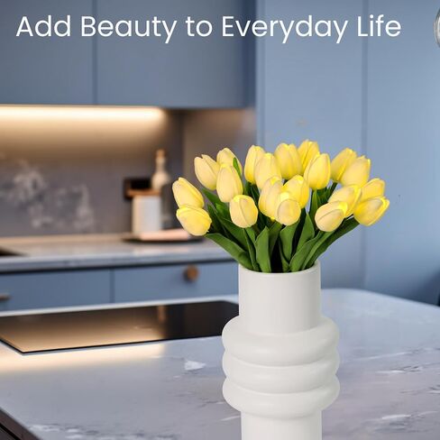 Pre-Lit 20pcs LED Lighted Fake Flowers Artificial Tulips Real Touch Tulip Bouquet 15" Faux Tulips for Easter Decor Spring Decor Mother's Day Home Kitchen Wedding Decorations(Cream) in Saudi Arabia