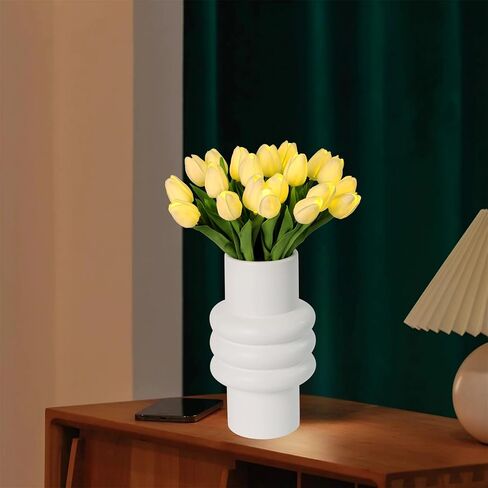 Pre-Lit 20pcs LED Lighted Fake Flowers Artificial Tulips Real Touch Tulip Bouquet 15" Faux Tulips for Easter Decor Spring Decor Mother's Day Home Kitchen Wedding Decorations(Cream) in Saudi Arabia