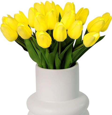 Pre-Lit 20pcs LED Lighted Fake Flowers Artificial Tulips Real Touch Tulip Bouquet 15" Faux Tulips for Easter Decor Spring Decor Mother's Day Home Kitchen Wedding Decorations(Cream) in Saudi Arabia