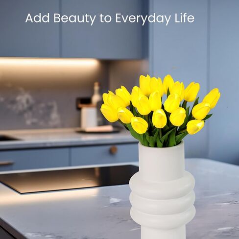 Pre-Lit 20pcs LED Lighted Fake Flowers Artificial Tulips Real Touch Tulip Bouquet 15" Faux Tulips for Easter Decor Spring Decor Mother's Day Home Kitchen Wedding Decorations(Cream) in Saudi Arabia