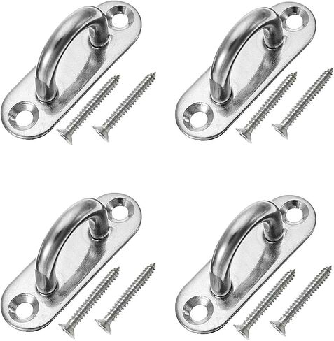 4 Pcs Ceiling Hooks, HLOMVE 2.4 Inch Screws Eye Ring Hooks, Stainless Steel Hanging Brick Hooks with Screws, Wall Mount Hooks for Hammock, Swing Hooks, Marine Boat Deck Staple Hooks in Saudi Arabia