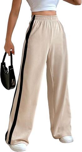 MakeMeChic Women's Striped Colorblock Elastic High Waisted Loose Baggy Wide Straight Leg Sweatpants in Saudi Arabia