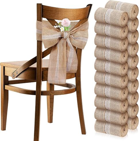 16 Pcs Wedding Burlap Lace Chair Sashes 6 x 108 Inch Jute Chair Cover Bows Rustic Chair Bows for DIY Bridal Shower Decoration Birthday Party Engagement Home Decor in Saudi Arabia