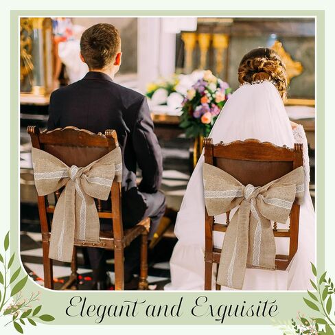 16 Pcs Wedding Burlap Lace Chair Sashes 6 x 108 Inch Jute Chair Cover Bows Rustic Chair Bows for DIY Bridal Shower Decoration Birthday Party Engagement Home Decor in Saudi Arabia