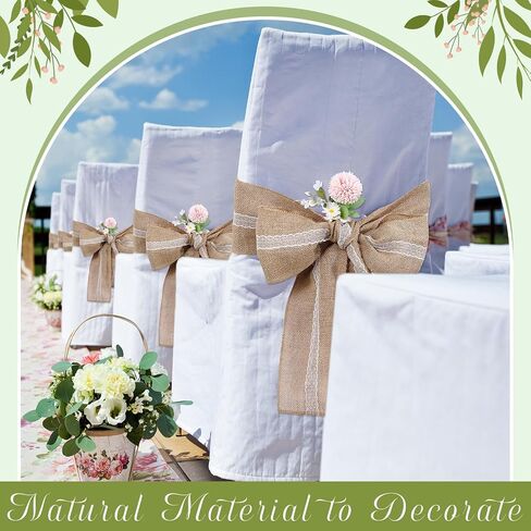 16 Pcs Wedding Burlap Lace Chair Sashes 6 x 108 Inch Jute Chair Cover Bows Rustic Chair Bows for DIY Bridal Shower Decoration Birthday Party Engagement Home Decor in Saudi Arabia