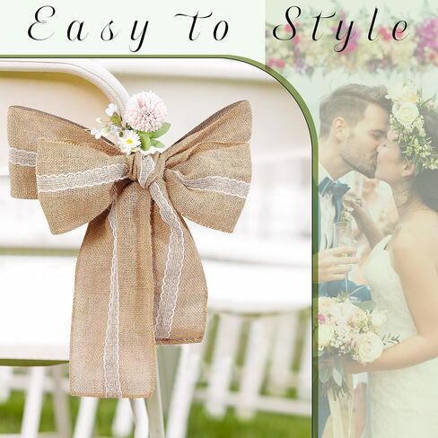 16 Pcs Wedding Burlap Lace Chair Sashes 6 x 108 Inch Jute Chair Cover Bows Rustic Chair Bows for DIY Bridal Shower Decoration Birthday Party Engagement Home Decor in Saudi Arabia