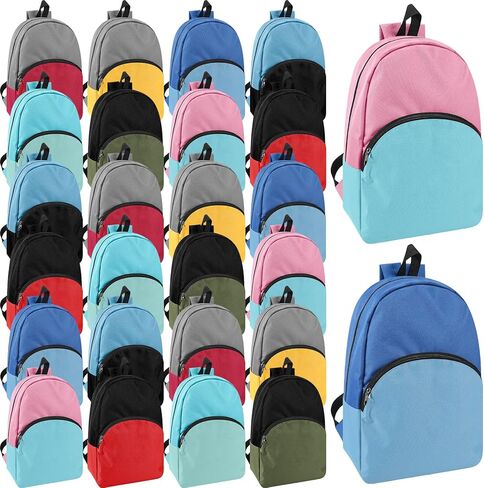 24 Pack Backpack Kids 15 Inch Preschool Backpack Bulk Book Bags with Adjustable Padded Straps for Girls Boys Children Teens Kindergarten Students Back to School Gifts, 8 Assorted Colors in Saudi Arabia