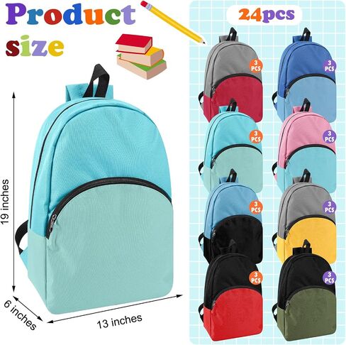 24 Pack Backpack Kids 15 Inch Preschool Backpack Bulk Book Bags with Adjustable Padded Straps for Girls Boys Children Teens Kindergarten Students Back to School Gifts, 8 Assorted Colors in Saudi Arabia