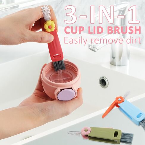 4 in 1 Cup Lid Cleaning Brush,2024 New Cute Rabbit Shaped Multifunctional Cleaning Brush for Bottle Gap Tight Spaces Cup,Portable Cup Mouth Scrubber Lid Crevice Cleaner Brushes in Saudi Arabia