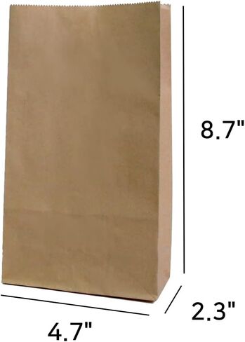 Kraft Brown Food Paper 3 lb Bag - (100 Pack) 8.7" X 4.7" X 2.3" Lunch Grease Resistant Paper Bags in Saudi Arabia
