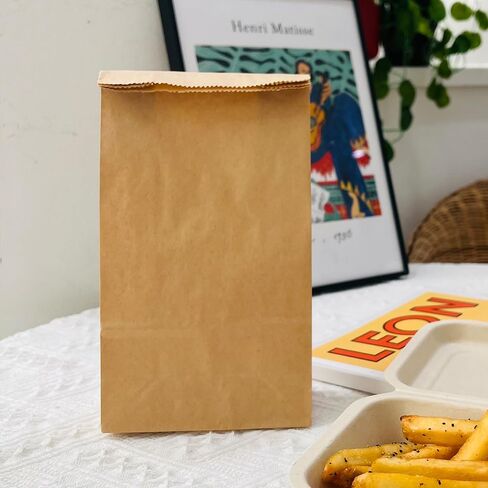 Kraft Brown Food Paper 3 lb Bag - (100 Pack) 8.7" X 4.7" X 2.3" Lunch Grease Resistant Paper Bags in Saudi Arabia
