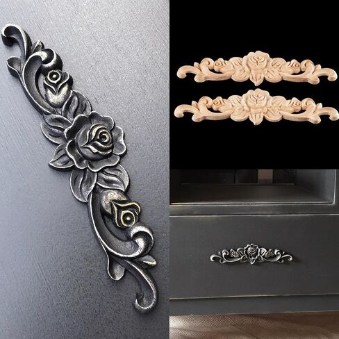 5Pcs Wood Appliques Furniture Decor Set, Decorative Long Carved Onlays Decals, Wooden Carving Rose Wood-carving Pieces for Bed Door Cabinet Fireplace Cupboard Mirror Dresser Craft DIY Project, Set B in Saudi Arabia
