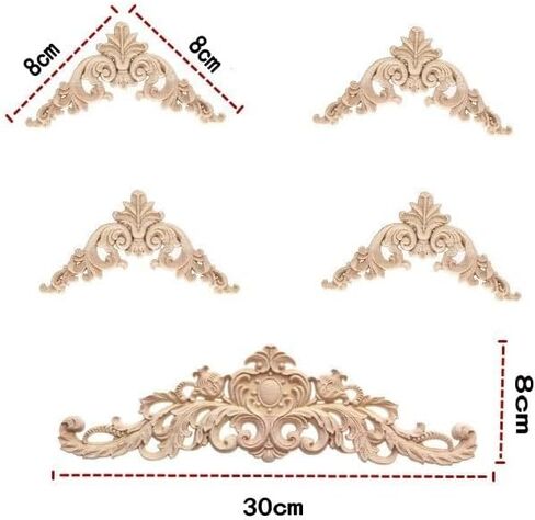 5Pcs Wood Appliques Furniture Decor Set, Decorative Long Carved Onlays Decals, Wooden Carving Rose Wood-carving Pieces for Bed Door Cabinet Fireplace Cupboard Mirror Dresser Craft DIY Project, Set B in Saudi Arabia