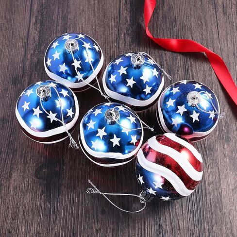 24pcs 3-1/4" (80mm) American Patriotic Christmas Ball Ornaments July of 4th Ball Hanging Independence Day Party Decor Holiday Wedding Tree Decorations in Saudi Arabia