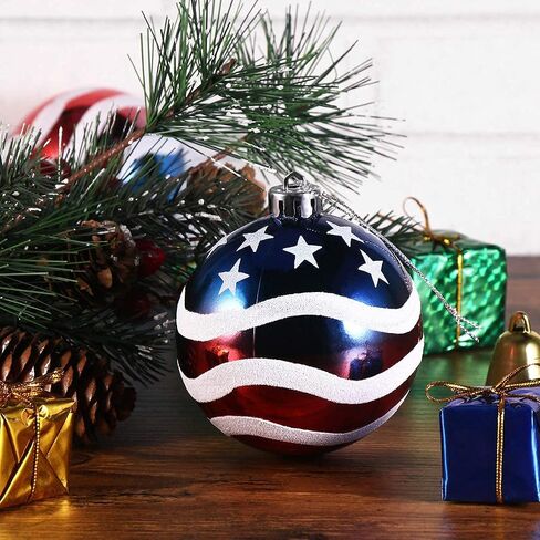 24pcs 3-1/4" (80mm) American Patriotic Christmas Ball Ornaments July of 4th Ball Hanging Independence Day Party Decor Holiday Wedding Tree Decorations in Saudi Arabia